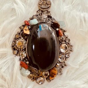 Black & Multi Color Stone Necklace with chain